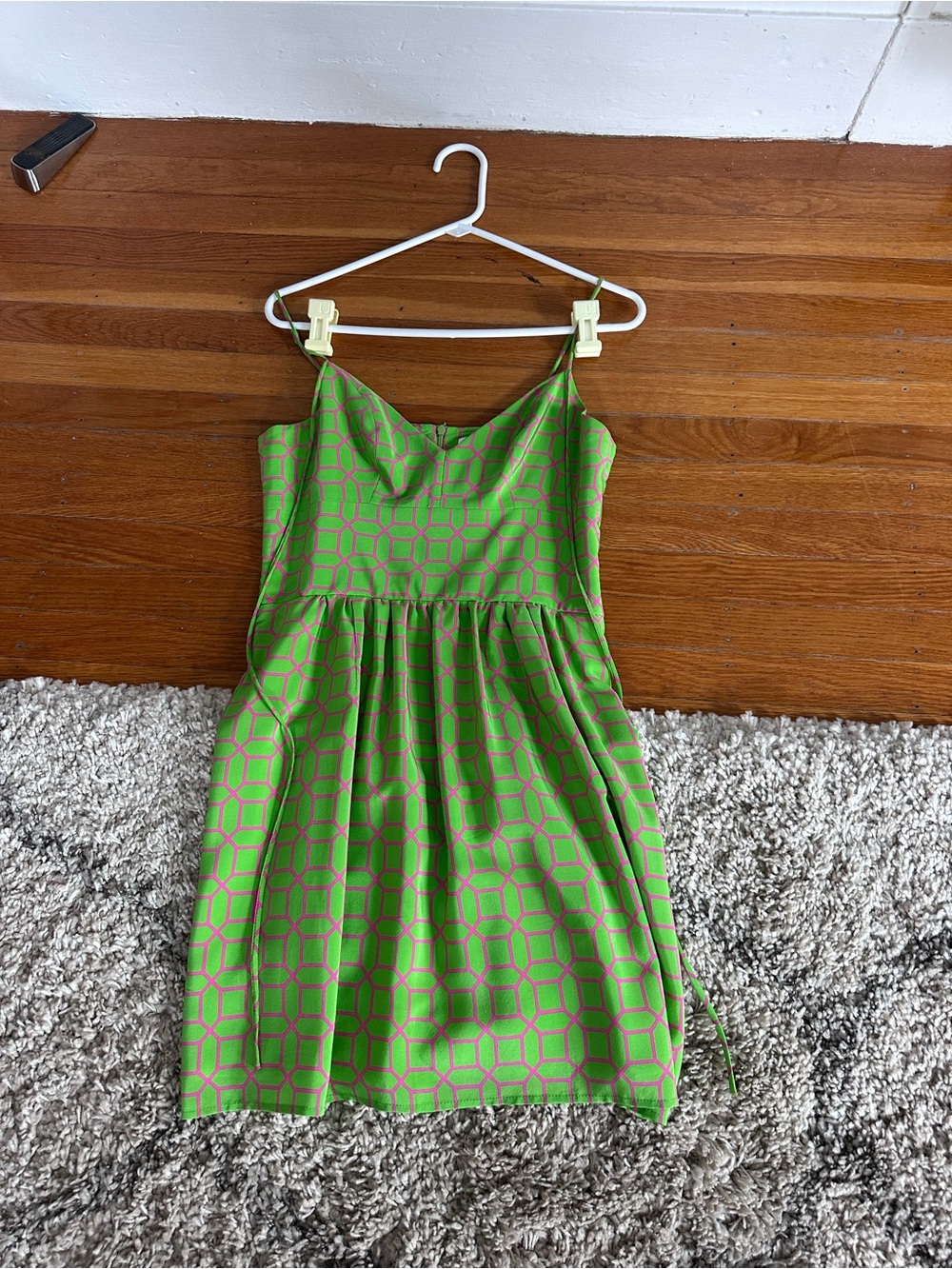 Amanda Uprichard Green and Pink Geometric Spaghetti Strap Dress